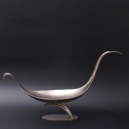 Grande coupe "oiseau" en laiton nickelé de Franz Hagenauer - Années 50-60