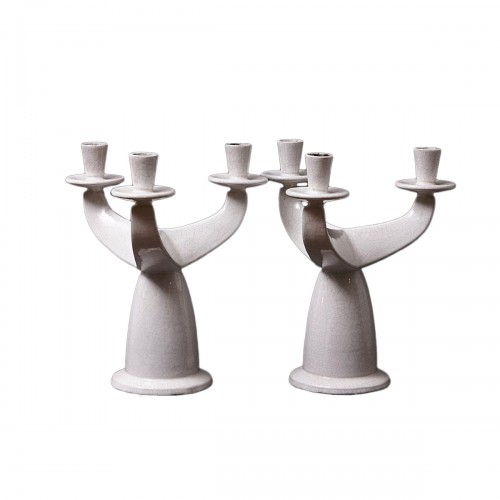 Paul Bonifas – Two Art-deco Glazed Earthenware Candelabras