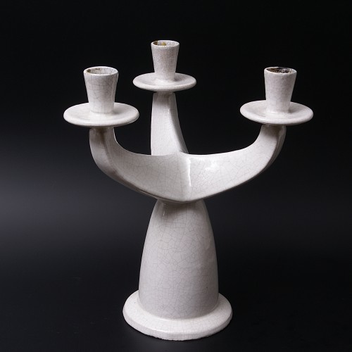 20th century - Paul Bonifas – Two Art-deco Glazed Earthenware Candelabras