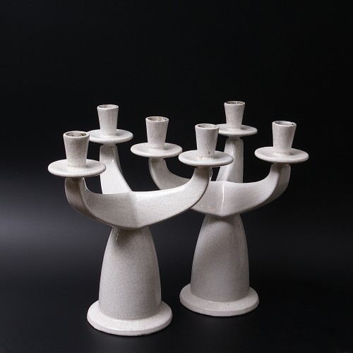 Art Déco - Paul Bonifas – Two Art-deco Glazed Earthenware Candelabras