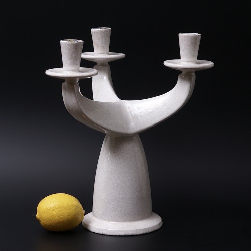 Antiquités - Paul Bonifas – Two Art-deco Glazed Earthenware Candelabras