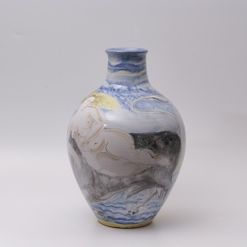 &quot;Rape of Europe&quot; large earthenware Vase by Pierre Roulot - Porcelain & Faience Style 50