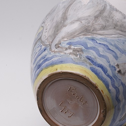 Années 50-60 - "Enlèvement d'Europe" grand vase en faïence de Pierre Roulot
