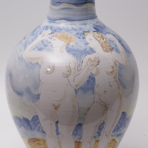 Antiquités - "Enlèvement d'Europe" grand vase en faïence de Pierre Roulot