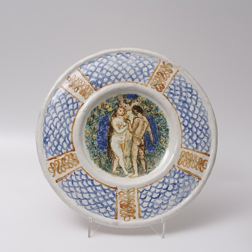 20th century - &quot;Adam and Eva&quot; large earthenware Platter by Maurice Savin (1894-1973)