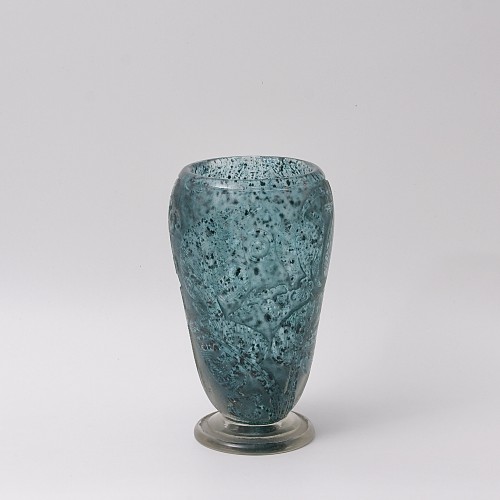 Glass & Crystal  - Deeply Acid Etched Art Deco Glass Vase by Moser &amp; Söhne Karlsbad