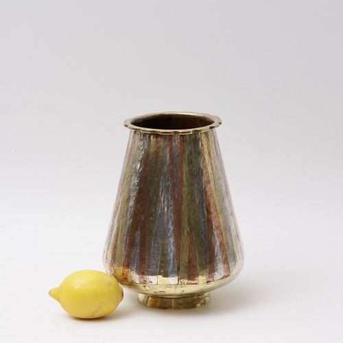 Art-deco Vase in Copper, Brass and Silver Brassware by Jean Duvoisin - Decorative Objects Style Art Déco