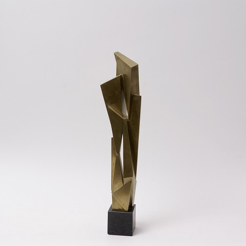 "Skulptur VII" sculpture en laiton et marbre de Hans Aeschbacher, 1960 - Années 50-60