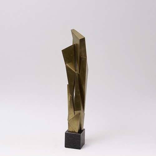 Antiquités - "Skulptur VII" sculpture en laiton et marbre de Hans Aeschbacher, 1960
