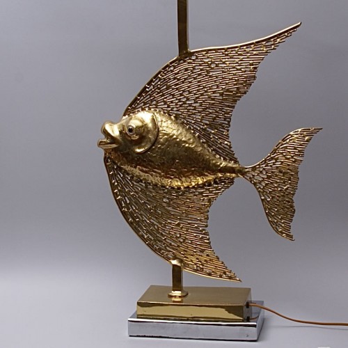 20th century - Unique Jacques Duval Brasseur Brass Fish Lamp