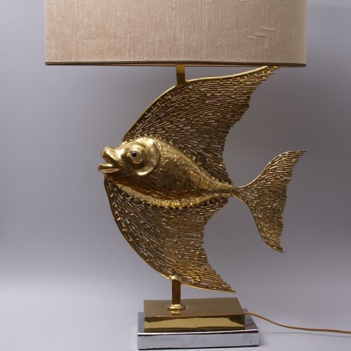 Antiquités - Unique Jacques Duval Brasseur Brass Fish Lamp