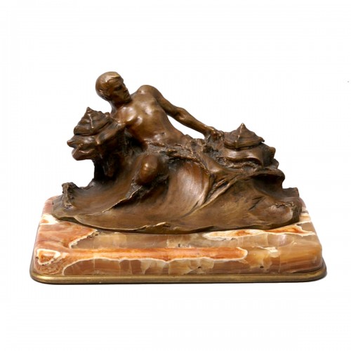 &quot;Poseidon&quot; Bronze and Marble Inkwell by Hans Müller