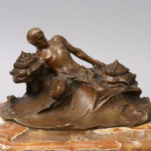&quot;Poseidon&quot; Bronze and Marble Inkwell by Hans Müller - 
