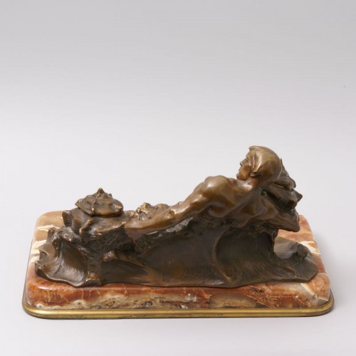 &quot;Poseidon&quot; Bronze and Marble Inkwell by Hans Müller - Art nouveau