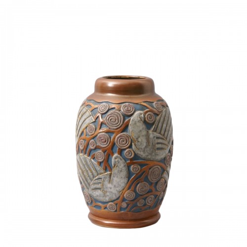 Vase art-déco en grès de Mougin Frères à Nancy, modèle de Géo Condé