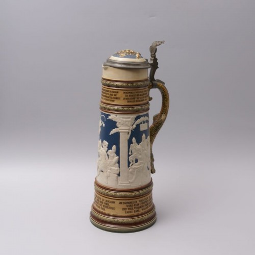 19th century - Very large Mettlach Beer Mug illustrating an old drinking Song