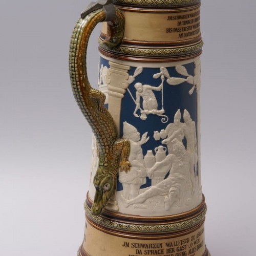 Very large Mettlach Beer Mug illustrating an old drinking Song - Napoléon III