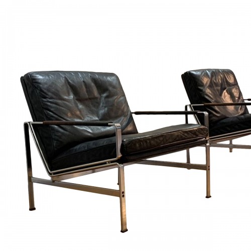 Vintage Leather and Metal Lounge Chairs by Kastholm and Fabricius 1968