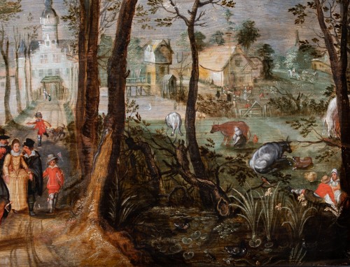 Tableaux et dessins Tableaux XVIIe siècle - L’archiduc Albrecht et l’archiduchesse Isabelle dans les jardins du Coudenberg 17e