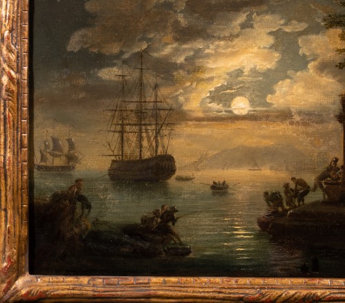 Tableaux et dessins Tableaux XVIIIe siècle - Marine au clair de lune, atelier de Joseph Vernet fin 18e