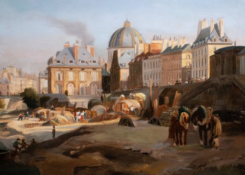 Vue du pont des Arts et de l'Institut, début du 19e siècle - Tableaux et dessins Style 