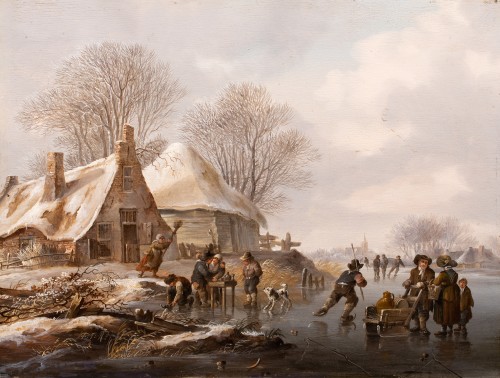The joys of winter, skating scene - Holland 18th century - Paintings & Drawings Style Louis XV