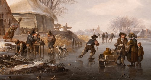 Tableaux et dessins Tableaux XVIIIe siècle - Les joies de l'hiver, scène de patinage - Hollande 18e siècle