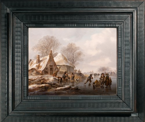Les joies de l'hiver, scène de patinage - Hollande 18e siècle - Galerie Laury-Bailly