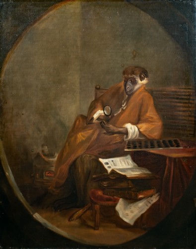 Paintings & Drawings  - The Monkey Collector, 18th century French school, entourage of Chardin 