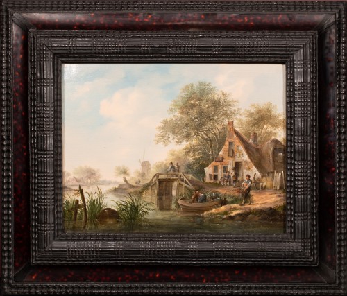 Cottage by the river, 18th century Dutch school, monogrammed