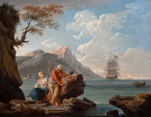Couple de pêcheur, époque Louis XV atelier de Joseph Vernet - Tableaux et dessins Style Louis XV