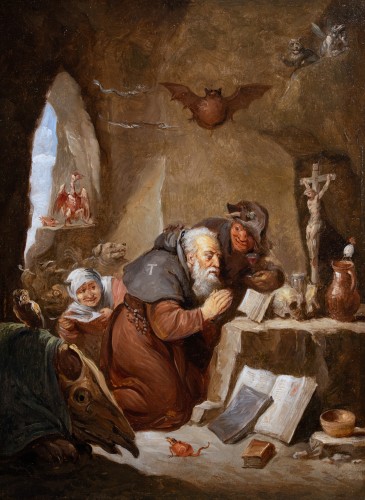 La Tentation de Saint Antoine , atelier de David II Teniers, fin du 17e siècle - Tableaux et dessins Style Louis XIV