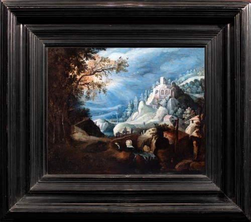 Paysage de route de montagne , Flandre début 17e siècle entourage de Paul Bril