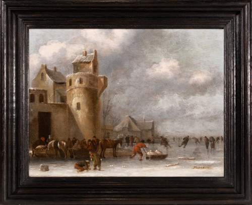 Patineurs devant les ramparts de Harlem par Thomas Heeremans daté 1670