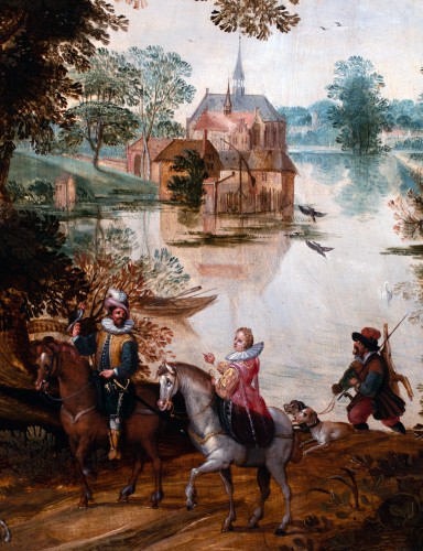 Tableaux et dessins Tableaux XVIIe siècle - La chasse au faucon par Denys van Asloot, flandre début du 17e siècle