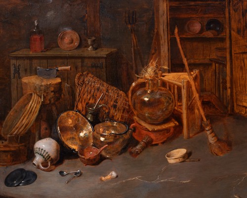 Tableaux et dessins Tableaux XVIIe siècle - Le Paresseux ou le penseur par David Rickaert III, Flandre milieu 17 è siècle