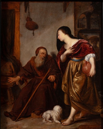 La femme de Jeroboam et le prophète Ahija, suiveur de Van Mieris - Tableaux et dessins Style Régence