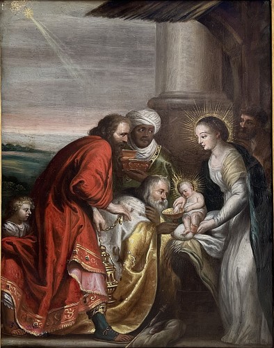 L’ Adoration des Mages, Flandre 17e siècle - Tableaux et dessins Style Louis XIII