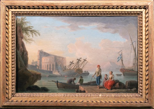 Vue d'un port en Italie attribué à Henry d'Arles, 18e siècle