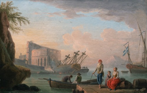 Vue d'un port en Italie attribué à Henry d'Arles, 18e siècle - Tableaux et dessins Style Louis XVI