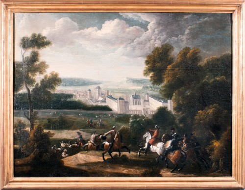 Scène de chasse à courre devant le Château de Vincennes attribué à Sauveur Le Conte 1