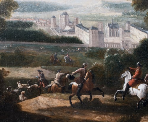 Tableaux et dessins Tableaux XVIIe siècle - Scène de chasse à courre devant le Château de Vincennes attribué à Sauveur Le Conte 1