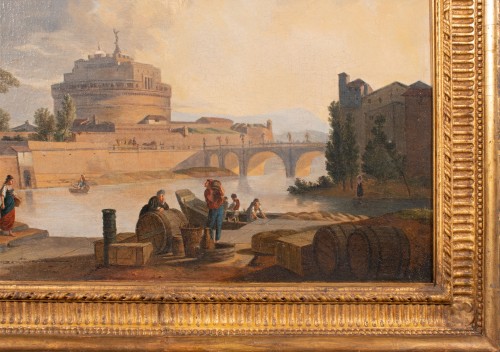 Vue de Rome avec le château Saint-Ange, Italie 18e siècle - Tableaux et dessins Style Louis XVI