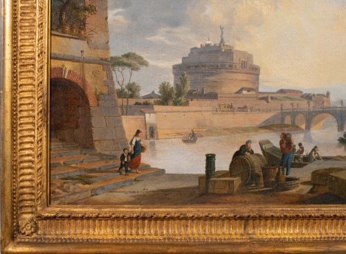 Tableaux et dessins Tableaux XVIIIe siècle - Vue de Rome avec le château Saint-Ange, Italie 18e siècle
