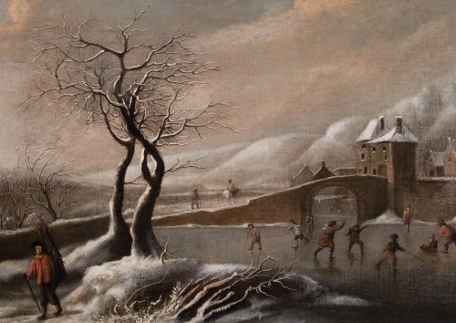 Les joies de l’hiver, école hollandaise début du 18e siècle - Tableaux et dessins Style Régence