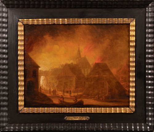 Incendie nocturne dans une ville hollandaise par Egbert van der Pöel