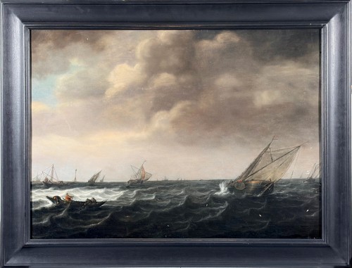 Marine animée avec navires par gros temps, attribué à Ludolf Backhuysen , 17è