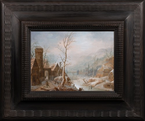 Paysage d'hiver animé avec patineurs par Johann Vollerdt (1708 - 1769)