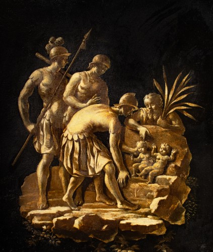 Tableaux et dessins Tableaux XVIe siècle - La découverte de Romulus et Remus par Faustulus, daté 1564