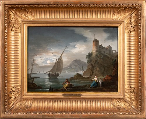 Marine Méditérranénne animée attribué Lacroix de Marseille vers 1760